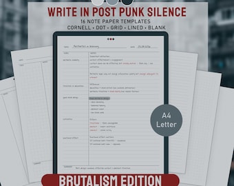 Brutalismus Post Punk, Dark Grunge Industrial, Notebook Paper Bundle, Lined Dot Grid Cornell, Goodnotes