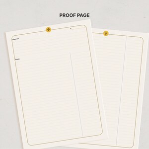 May include: Two off-white paper sheets labeled PROOF PAGE at the top. Each sheet features a gold-colored border, a small gold Greek psi symbol, and horizontal lines. The left sheet includes the printed text Theorem and Proof.