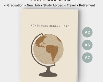 Adventure Begins Here Card, Graduation Gift, New Job Good Luck, Travel, Retirement (Digital Download)