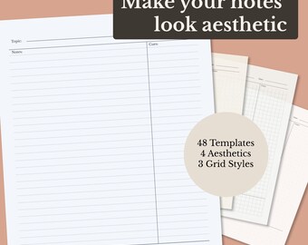 Notebook Papier Bundle, Dark Academia, Lined Dot Grid Cornell Vorlage (druckbare digitale Datei)