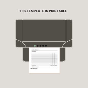 May include: A dark gray printer graphic with the text THIS TEMPLATE IS PRINTABLE positioned above it. A white sheet of paper with black text and a table grid is emerging from the bottom of the printer, displaying sections labeled 7. ALTERNATIVE PATHS and 6. GENERATE OPTIONS.