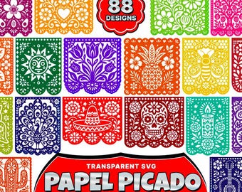 88 Papel Picado SVG Bundle, Papel Picado Clipart, Mexican Fiesta Banner SVG, Cricut Cut Files, Laser Engraving, Instant Digital Download