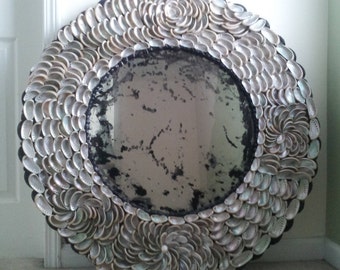 CONTEMPORARY Abalone Sea Shell Frame with an Antique Glass Mirror