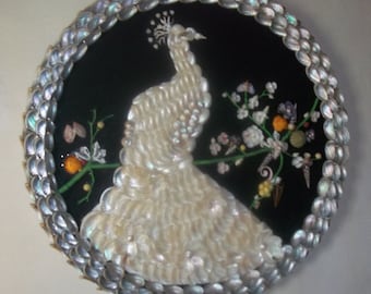 Sea Shell Art    A White Peacock with flowers