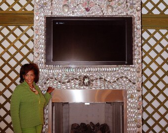 Sea Shell  FIREPLACE,TV Console @ Man Cave....inspired by VIZCAYA Museum  & Gardens Grottoes