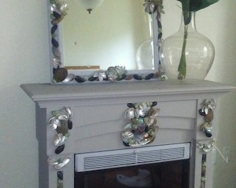 Fireplace and Mirror with Abalone + Turbo Sea Shells