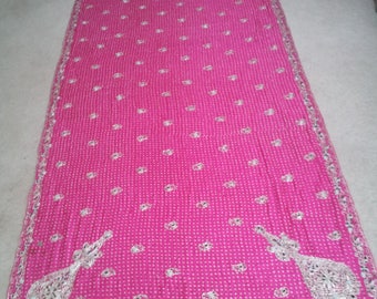 Exotic Pink Silk embellished throw or hanging