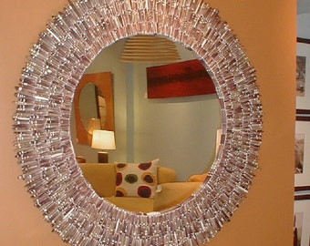 Brown Sea Urchin Spines- Natural SHells on a Circular Mirror