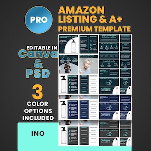 Modelo de anúncio da Amazon + Conteúdo Premium A+ – Para Cuidados com a Pele Masculina - Canva PSD – Design de Página de Produto da Amazon – Modelo Editável da Amazon – INO