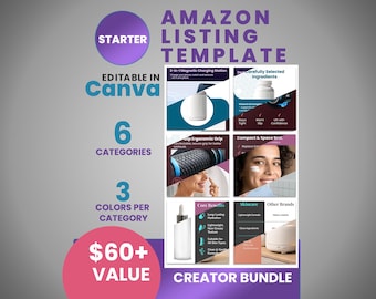 Amazon Listing Template Bundle | 6 Kategorien | 3 Farbvariationen pro Kategorie | Bearbeitbare Leinwand | Amazon Produkt-Listing-Design