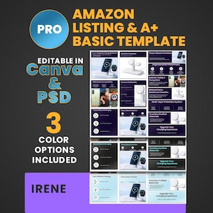 Amazon-lijstsjabloon + basisinhoud A+ – voor technisch product – Canva PSD – Amazon-productpaginaontwerp – bewerkbare Amazon-sjabloon – IRENE