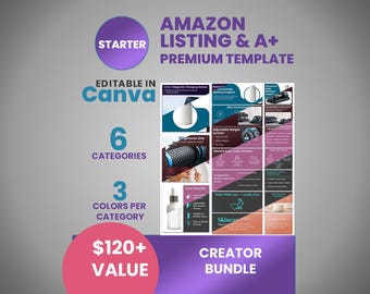 Amazon Listing + Premium A + Content Bundle - 6 Kategorien - 3 Farbvarianten - Bearbeitbare Canva-Vorlagen - Amazon Produktseitenvorlagen