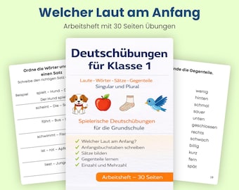 Deutsch Arbeitsblätter Klasse 1 PDF – Anfangslaute erkennen, Sätze bilden, Gegene lernen, Anzahl und zahlreiche Übungen | Grundschule