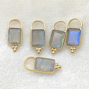 Blue Flash Labradorite Bezel Pendant - Rectangle Gemstone Earring Charms - Big Loop Pendant For Making Jewelry