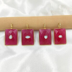 Ruby Rectangle Pendant with Pearl, Double Gemstone Charm For Necklace or Earring - Sold By Pcs