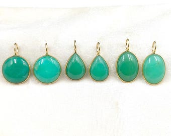 Green Chrysoprase Pendant, Gold Bezel Gemstone Charm Pendant, Minimal Jewelry Supply