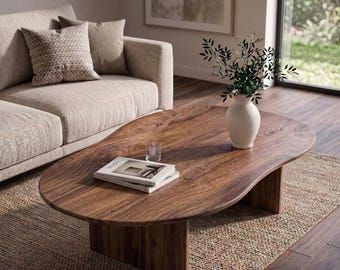 Bio Nussbaum Couchtisch - Freeform Japandi Massivholz Skulpturalen Wohnzimmer Tisch
