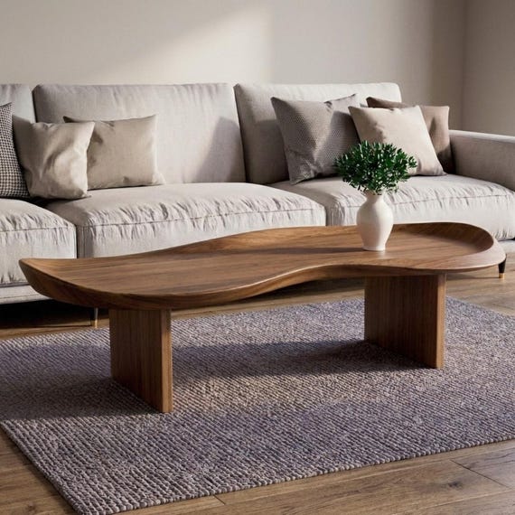 Sculptural Walnut Coffee Table, Japandi Organic Wood Living Room Furniture