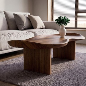 Sculptural Walnut Coffee Table, Japandi Organic Wood Living Room Furniture image 3