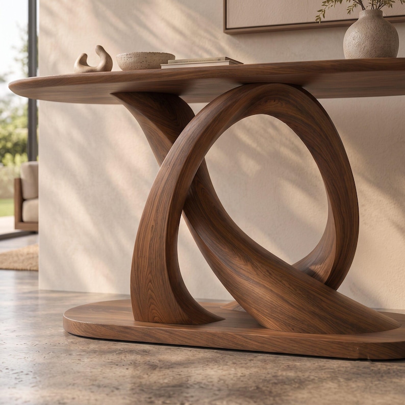 Sculptural Walnut Console Table, Solid Wood Entryway Table, Organic ...