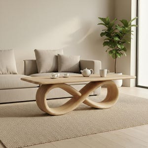 Sculptural Solid Wood Coffee Table, Modern Japandi Living Room Furniture