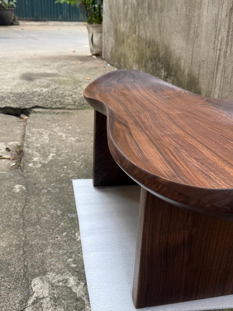 Sculptural Walnut Coffee Table, Japandi Organic Wood Living Room Furniture image 7