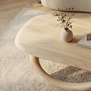 Organic Oak Coffee Table – Low Profile, Sculptural Base, Japandi Style image 4