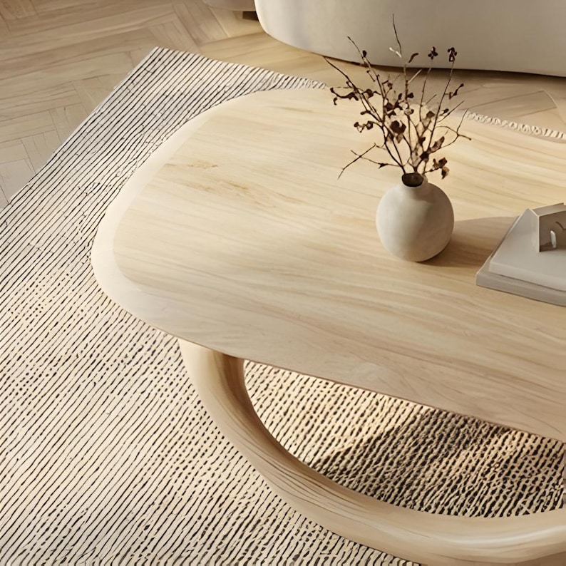 Organic Oak Coffee Table – Low Profile, Sculptural Base, Japandi Style image 4