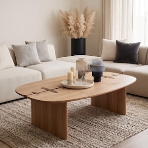 Solid Oak Coffee Table – Japandi, Minimalist Wood Furniture with Butterfly Joinery