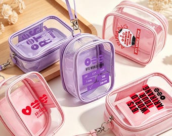 Personalized BTS Photocard Holder Bag-Kpop Mini Transparent Pouch-Plush Doll Transparent Display Bag-Keychain Charm Storage-ARMY Gift
