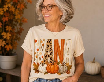 Nana Shirt, Leopard Print Pumpkin, Fall Halloween Grandma Tee