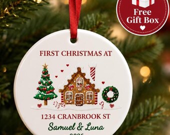 Personalized First Christmas 2026 Gingerbread House Ornament, Custom Family Name & Address (Acrylic, Ceramic, Glass)