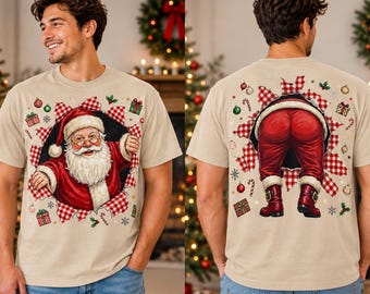 Funny Santa Butt Christmas Shirt, Front Back Holiday Tee