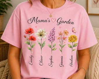 Personalized Mama's Garden Birth Flower Shirt, Custom Family Floral Tee