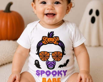 Retro Spooky Baby Halloween Shirt, Moon Clouds Bats Toddler Tee