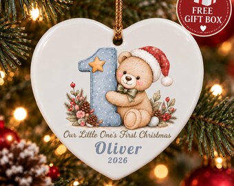 Adorno navideño personalizado para la primera Navidad del bebé, conejito y recuerdo del bebé (2026)