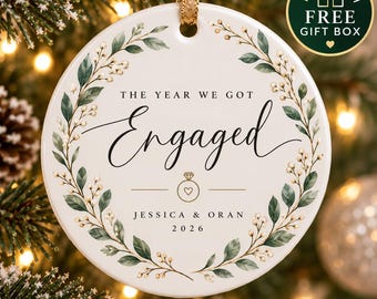 Adorno navideño personalizado para prometidos, recuerdo de boda 2026, de cerámica o acrílico.