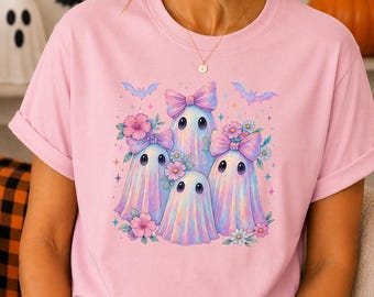 Pastel Ghost Family Shirt, Coquette Halloween Floral Ghosts Tee