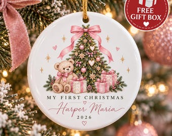 Adorno navideño personalizado para la primera Navidad del bebé, recuerdo de osito de peluche