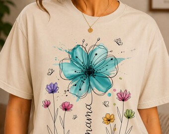 Mama Shirt, Watercolor Wildflower Graphic Tee, Boho Mom Life T-Shirt