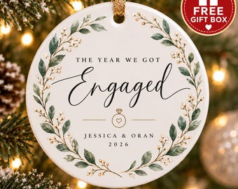 Personalized Engaged Christmas Ornament, 2026 Wedding Keepsake, Ceramic or Acrylic