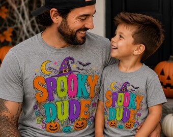 Retro Ghost Spooky Daddy Halloween Shirt, Funny Dad Tee Matching Family
