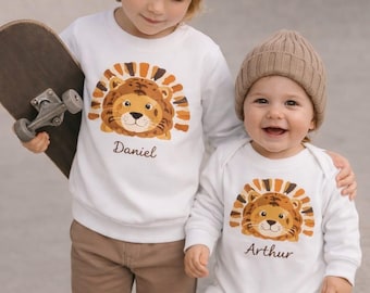 Personalized Safari Animal Sibling Shirts, Custom Name Lion Elephant Tee