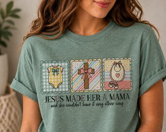 Christian Mama Shirt, Jesus Made Her A Mama, Faith Mom Tee, Religious Cross Bib Graphic