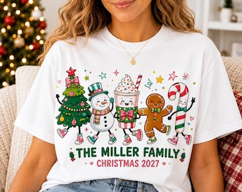Personalized Family Christmas Shirt: Festive Characters, 2027 Holiday Tee