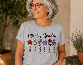 Personalized Grandma Birth Flower Shirt, Mimi's Garden Custom Grandkids Names Tee