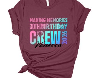 30th Birthday Crew Shirt, Vibrant Palm Tree, Soft Cotton Blend
