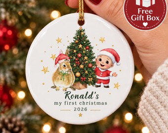 Personalized Baby First Christmas Ornament 2026, Bunny Santa Keepsake