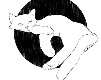 Rustende kat Line Art Print, minimalistisch huisdier wanddecoratie (digitale download png-bestand)