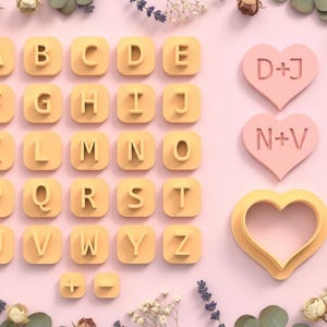 Sello con letra del alfabeto + corazón – cortadores de joyería de arcilla polimérica – iniciales personalizadas – 20 a 45 mm EP-256